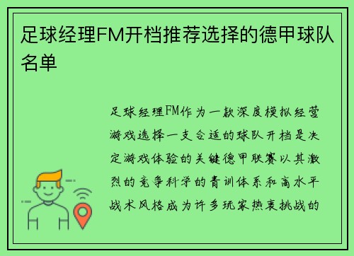 足球经理FM开档推荐选择的德甲球队名单